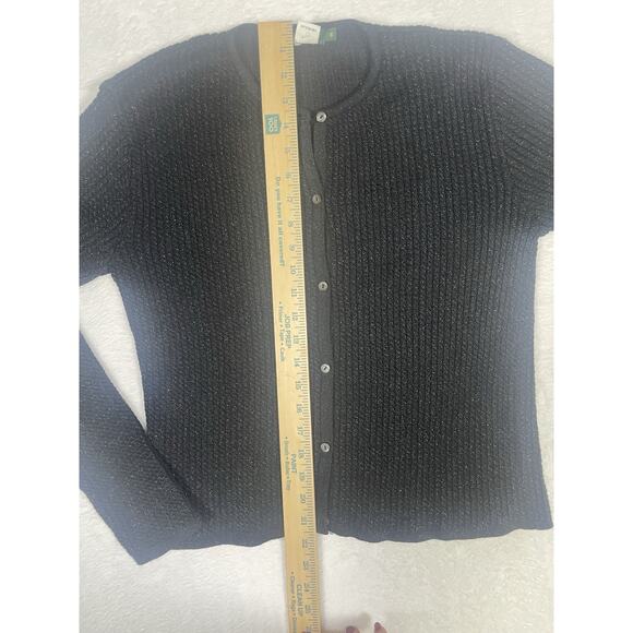 J Crew Cardigan Women’s Sz M Black Metallic Rib-Knit Cotton Blend - Picture 7 of 8